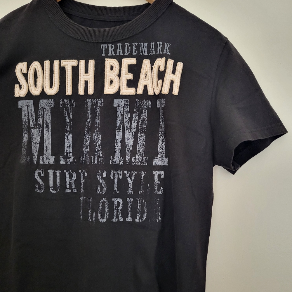 Vintage Surf Style Black Short Sleeve Tee Casual Beachwear - M